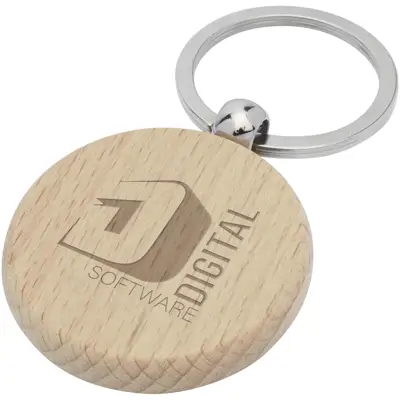 Giovanni Beech Wood Round Keychain